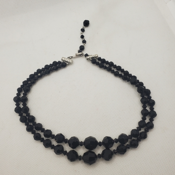 Vintage Art Deco Black Faceted Glass Bead Nec - Picture 4 of 7